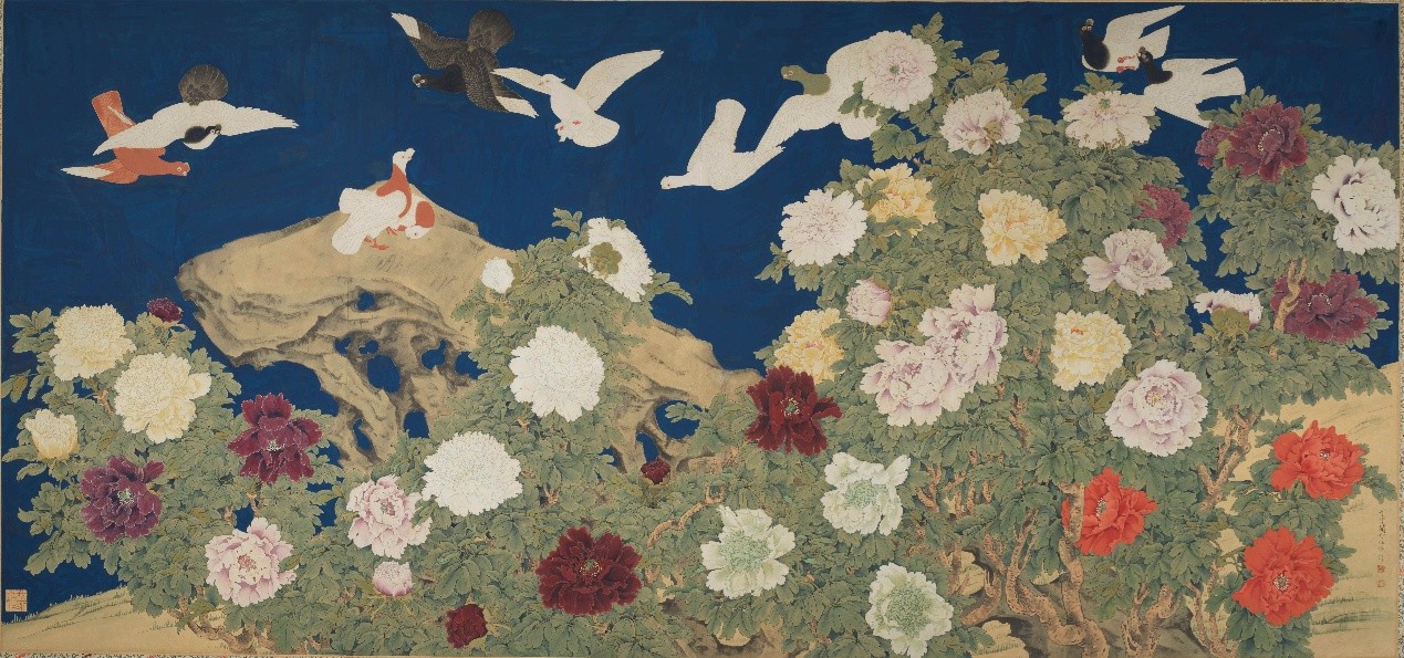 <h2>牡丹·和平</h2><p>作者：于非闇</p><p>创作年代：1952年</p><p>规格：129cm×275.5cm</p>品类：中国画</p>